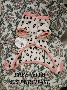LuvGear Plush Animal Print Pink Trim Dog Onesie Fleece Pajamas